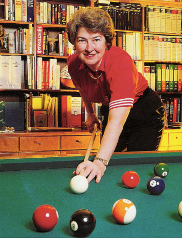 Dr. Jane Burns playing pool